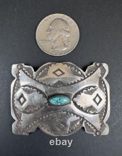 Vintage 2 Navajo Stamped Sterling Silver Spiderweb Turquoise Pin Signed #279