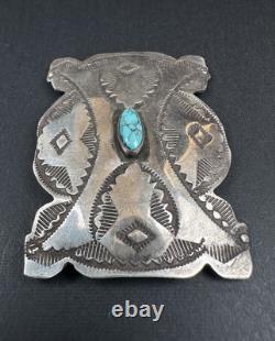 Vintage 2 Navajo Stamped Sterling Silver Spiderweb Turquoise Pin Signed #279