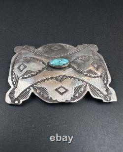 Vintage 2 Navajo Stamped Sterling Silver Spiderweb Turquoise Pin Signed #279