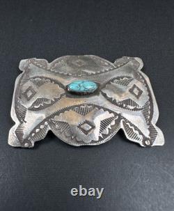 Vintage 2 Navajo Stamped Sterling Silver Spiderweb Turquoise Pin Signed #279