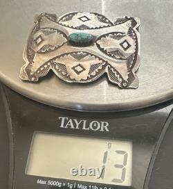 Vintage 2 Navajo Stamped Sterling Silver Spiderweb Turquoise Pin Signed #279