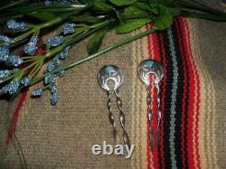 Vintage 2pcs Hopi Sterling Silver Turquoise overlay Hairpins, signed. Native Amer