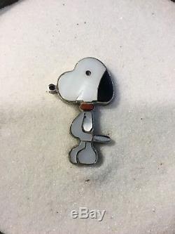 Vintage 70s Zuni Inlay Native American SNOOPY Toons Pendant Pin Mother Pearl
