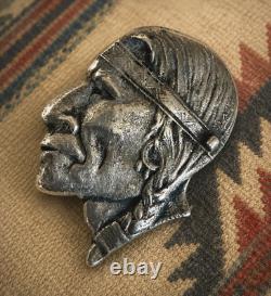 Vintage 900 Silver Sitting Bull Native American Chief Brooch Pin Signed 25g