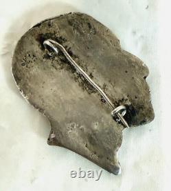 Vintage 900 Silver Sitting Bull Native American Chief Brooch Pin Signed 25g