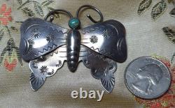 Vintage 925 Sterling Butterfly Pin Brooch Native American Turquoise