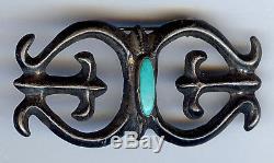 Vintage American Indian Silver & Turquoise Double Naja Sand Cast Pin Brooch