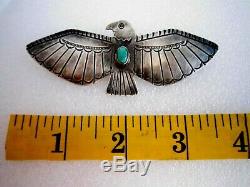 Vintage American Indian Sterling S. & Turquoise/3.5/Eagle Bird Pin-Back-Broach