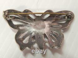 Vintage Antique Butterfly Pin Navajo Indian Sand Cast Sterling Silver Turquoise