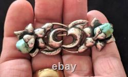 Vintage/Antique Mexican/Native American Cast Sterling & Turquoise Brooch