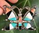 Vintage Antique Zuni Multi Stone Inlay Sterling Butterfly Pin Brooch