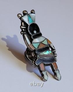 Vintage Apache Gaan Crown Dancer Zuni Inlaid Multi Gemstone Sterling Silver Pin
