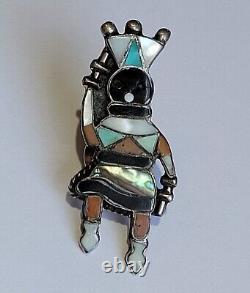 Vintage Apache Gaan Crown Dancer Zuni Inlaid Multi Gemstone Sterling Silver Pin