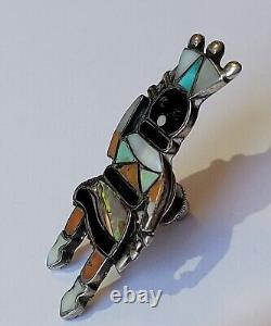 Vintage Apache Gaan Crown Dancer Zuni Inlaid Multi Gemstone Sterling Silver Pin