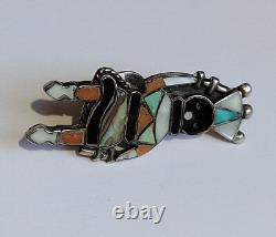 Vintage Apache Gaan Crown Dancer Zuni Inlaid Multi Gemstone Sterling Silver Pin