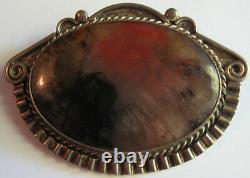 Vintage Beauty 1940's Navajo Indian Silver Petrified Wood Pin Brooch