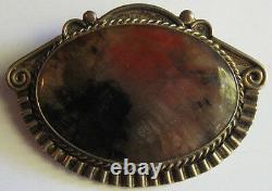 Vintage Beauty 1940's Navajo Indian Silver Petrified Wood Pin Brooch