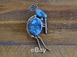 Vintage Bisbee Turquoise Kokopelli Sterling Silver Pin Pendant