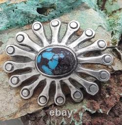 Vintage Bisbee Turquoise Navajo Francis Jones Sterling Silver Brooch Pin Signed