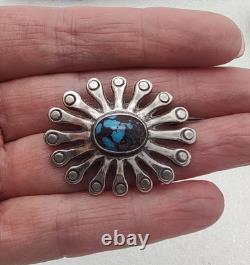 Vintage Bisbee Turquoise Navajo Francis Jones Sterling Silver Brooch Pin Signed