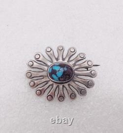 Vintage Bisbee Turquoise Navajo Francis Jones Sterling Silver Brooch Pin Signed