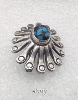 Vintage Bisbee Turquoise Navajo Francis Jones Sterling Silver Brooch Pin Signed