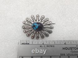 Vintage Bisbee Turquoise Navajo Francis Jones Sterling Silver Brooch Pin Signed