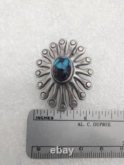 Vintage Bisbee Turquoise Navajo Francis Jones Sterling Silver Brooch Pin Signed