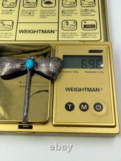 Vintage Brooch Native American Dragonfly Silver Signed HT Turquoise Pin Unisex