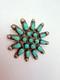 Vintage Brooch Native American Needlepoint Turquoise Sun Zuni Signed Aap 7 Gram