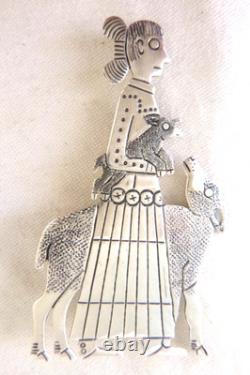Vintage Clarence Lee Russell Lee Sterling Silver Navajo Woman withSheep Brooch Pin