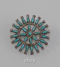 Vintage Cluster Turquoise Native American Zuni Cheama Signed Sterling Pin Brooch