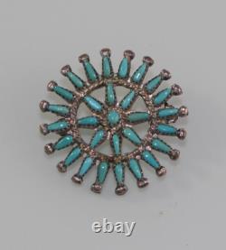 Vintage Cluster Turquoise Native American Zuni Cheama Signed Sterling Pin Brooch