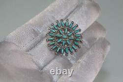 Vintage Cluster Turquoise Native American Zuni Cheama Signed Sterling Pin Brooch