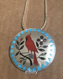 Vintage Dennis Nancy EDAAKIE, ZUNI NM Red Cardinal Necklace/pin