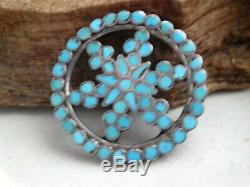 Vintage Dishta Style Filed Turquoise Pin Handmade And Sterling Silver