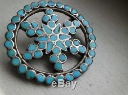 Vintage Dishta Style Filed Turquoise Pin Handmade And Sterling Silver