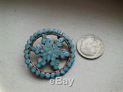 Vintage Dishta Style Filed Turquoise Pin Handmade And Sterling Silver