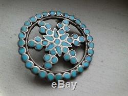 Vintage Dishta Style Filed Turquoise Pin Handmade And Sterling Silver