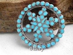 Vintage Dishta Style Filed Turquoise Pin Handmade And Sterling Silver