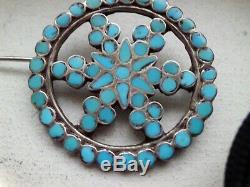 Vintage Dishta Style Filed Turquoise Pin Handmade And Sterling Silver