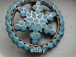 Vintage Dishta Style Filed Turquoise Pin Handmade And Sterling Silver