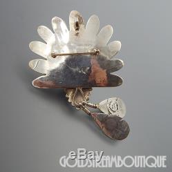 Vintage E. Piaso Navajo Grandfather Eagle Sterling Silver Feathers Pin Pendant