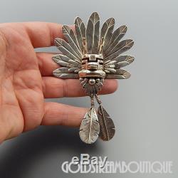 Vintage E. Piaso Navajo Grandfather Eagle Sterling Silver Feathers Pin Pendant