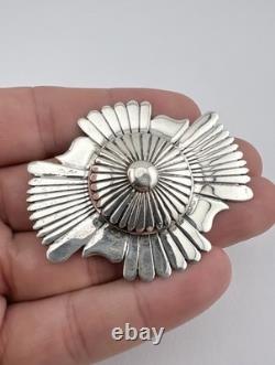 Vintage EDDY CHACO Navajo Sterling Silver Deep Stamped Concho Pin Brooch 2.25