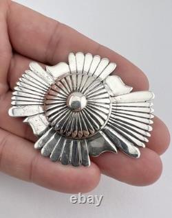 Vintage EDDY CHACO Navajo Sterling Silver Deep Stamped Concho Pin Brooch 2.25