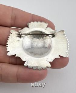 Vintage EDDY CHACO Navajo Sterling Silver Deep Stamped Concho Pin Brooch 2.25