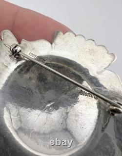 Vintage EDDY CHACO Navajo Sterling Silver Deep Stamped Concho Pin Brooch 2.25