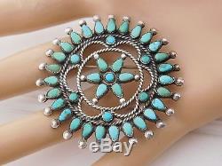 Vintage Early Navajo Sterling Silver CLUSTER Petit Point TURQUOISE Brooch Pin