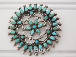 Vintage Early Navajo Sterling Silver CLUSTER Petit Point TURQUOISE Brooch Pin